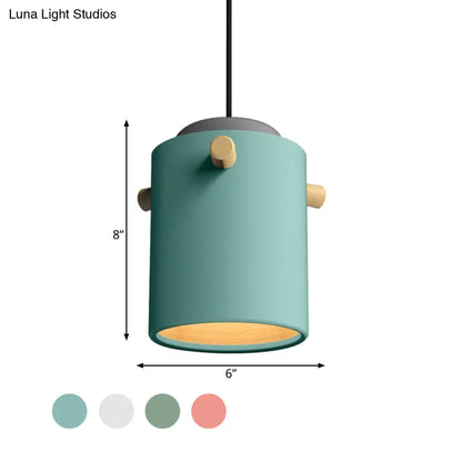 Modern Metal Shade Cylinder Pendant Light Fixture - Green/Pink/White Hanging Lighting