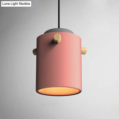 Modern Metal Shade Cylinder Pendant Light Fixture - Green/Pink/White Hanging Lighting