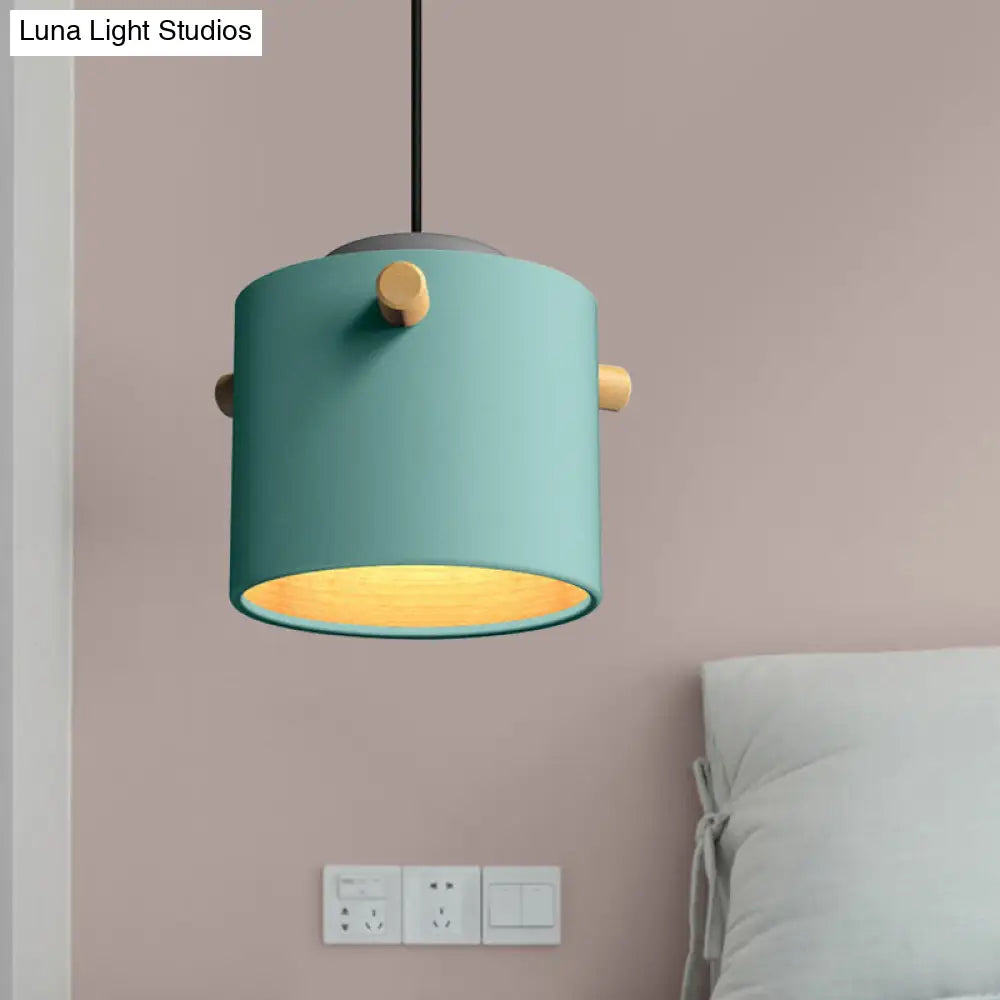 Modern Metal Shade Cylinder Pendant Light Fixture - Green/Pink/White Hanging Lighting