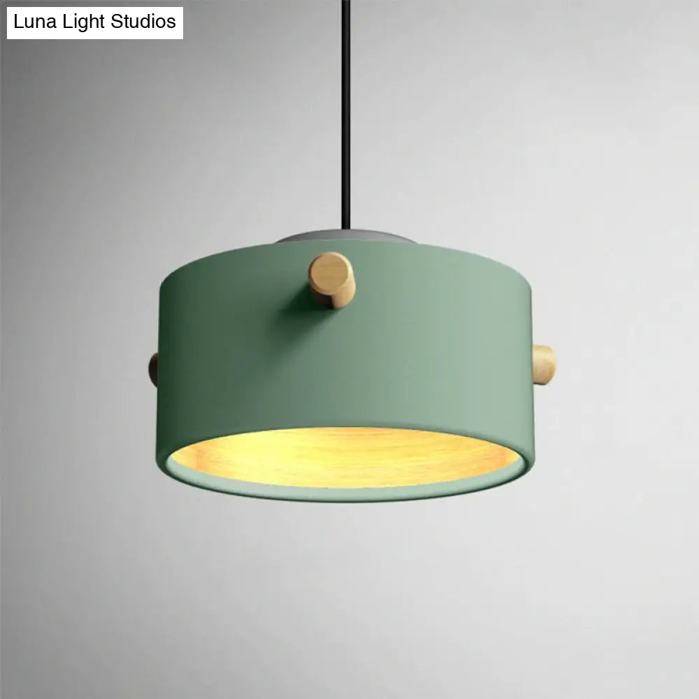 Modern Metal Shade Cylinder Pendant Light Fixture - Green/Pink/White Hanging Lighting