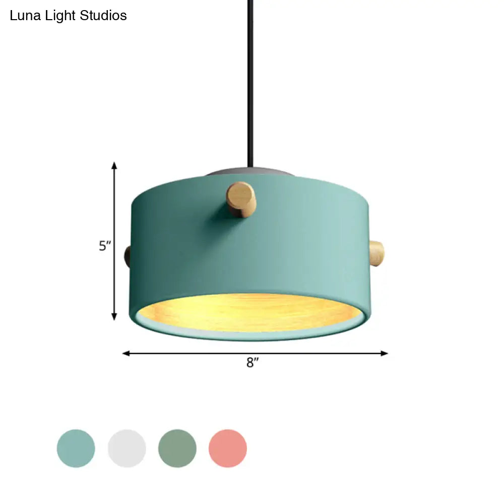 Modern Metal Shade Cylinder Pendant Light Fixture - Green/Pink/White Hanging Lighting