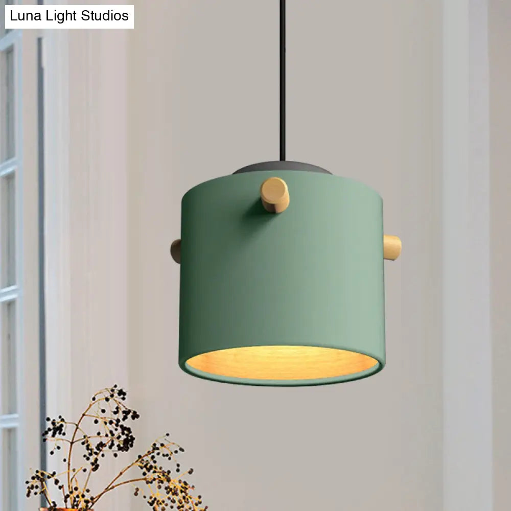 Modern Metal Shade Cylinder Pendant Light Fixture - Green/Pink/White Hanging Lighting