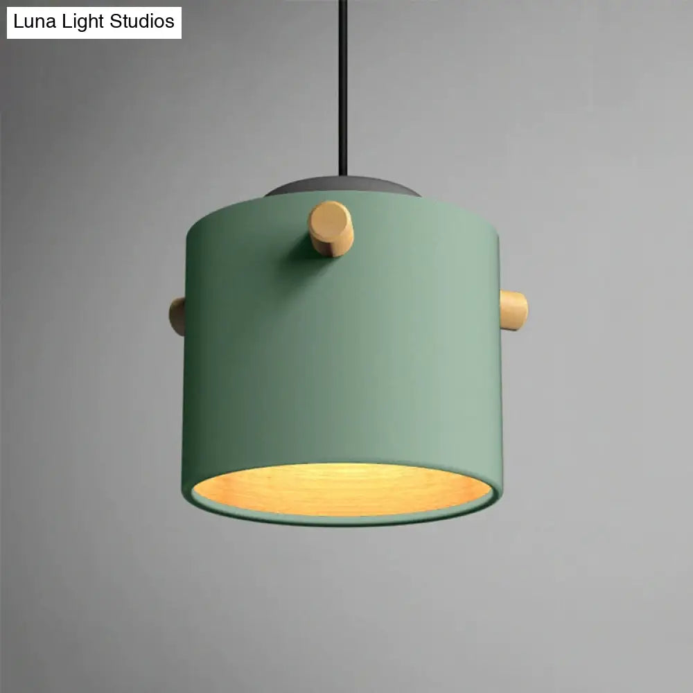 Modern Metal Shade Cylinder Pendant Light Fixture - Green/Pink/White Hanging Lighting