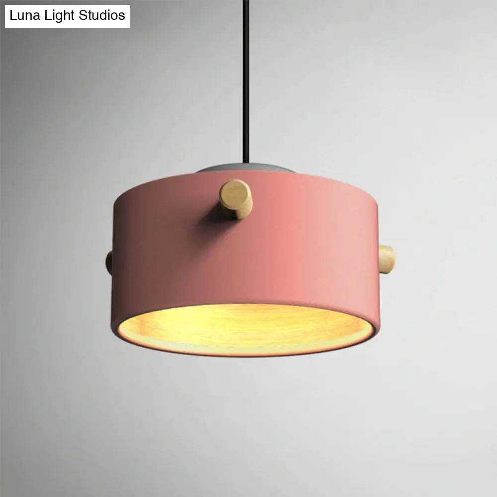 Modern Metal Shade Cylinder Pendant Light Fixture - Green/Pink/White Hanging Lighting