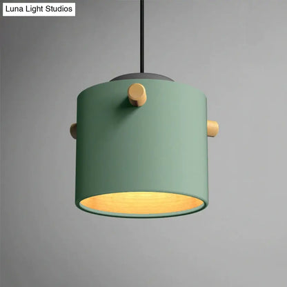 Modern Metal Shade Cylinder Pendant Light Fixture - Green/Pink/White Hanging Lighting