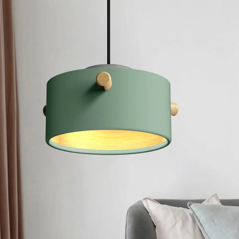 Modern Metal Shade Cylinder Pendant Light Fixture - Green/Pink/White Hanging Lighting