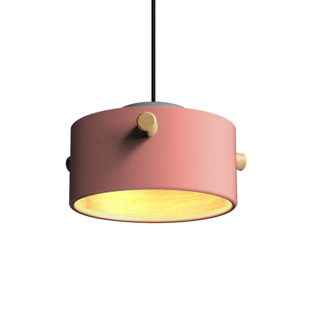 Modern Metal Shade Cylinder Pendant Light Fixture - Green/Pink/White Hanging Lighting