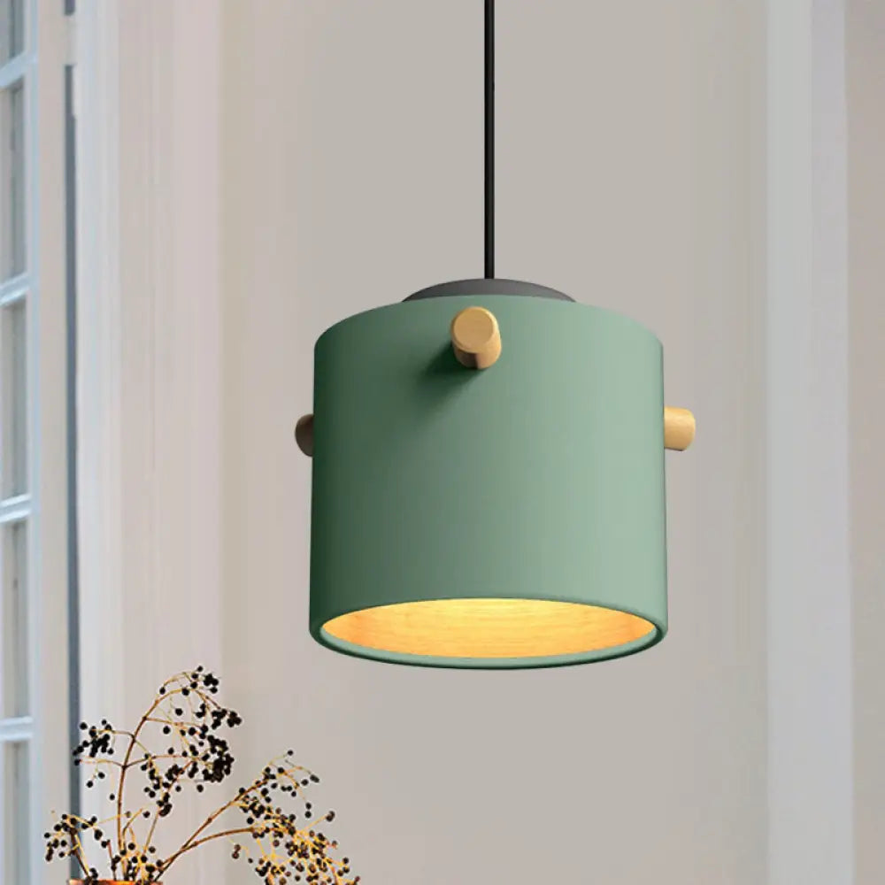 Modern Metal Shade Cylinder Pendant Light Fixture - Green/Pink/White Hanging Lighting