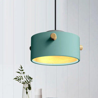 Modern Metal Shade Cylinder Pendant Light Fixture - Green/Pink/White Hanging Lighting