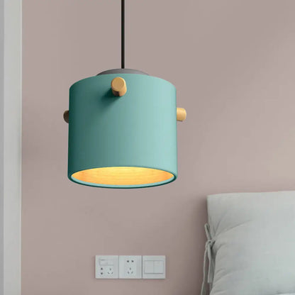 Modern Metal Shade Cylinder Pendant Light Fixture - Green/Pink/White Hanging Lighting