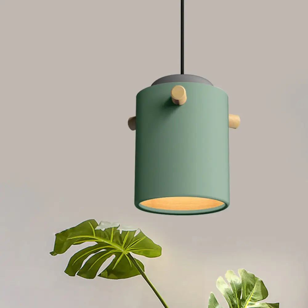 Modern Metal Shade Cylinder Pendant Light Fixture - Green/Pink/White Hanging Lighting