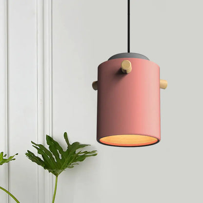 Modern Metal Shade Cylinder Pendant Light Fixture - Green/Pink/White Hanging Lighting