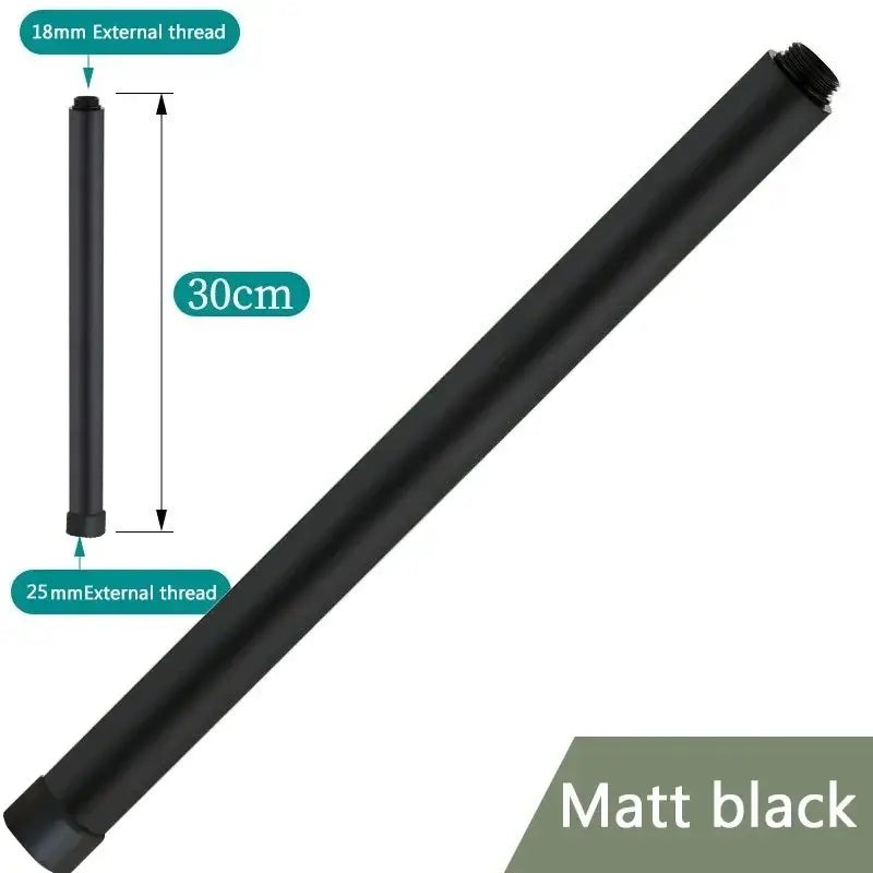 Matte black metal shower head extension pipe 30cm long with threaded ends modern bathroom accessory