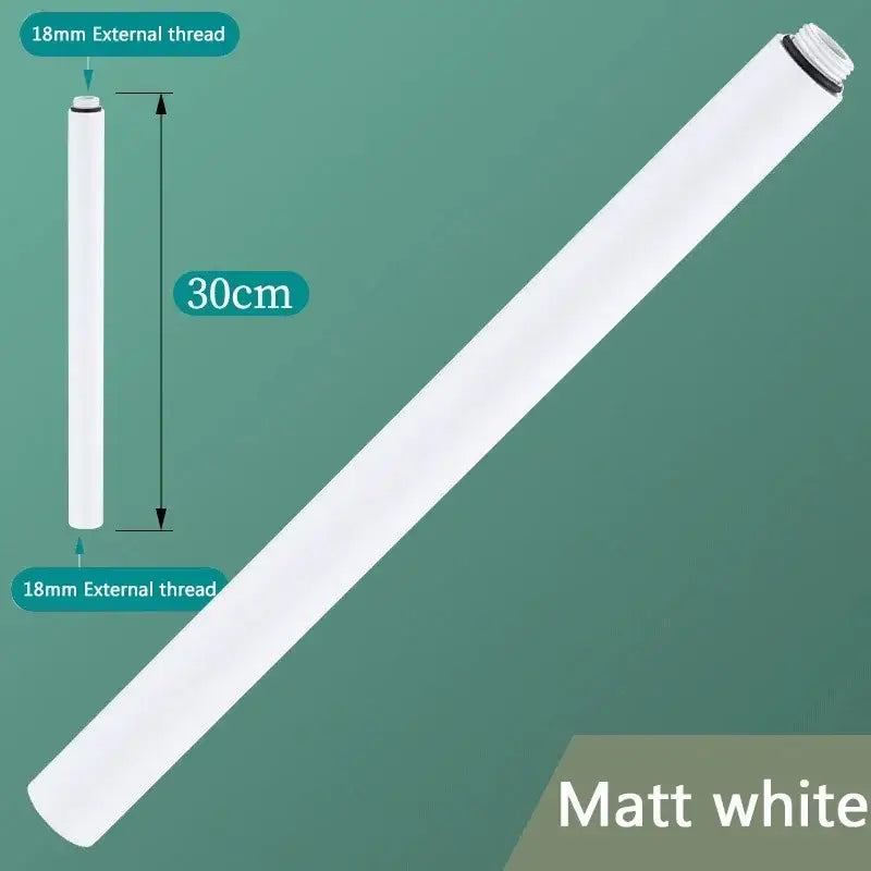 Matte white modern metal shower head extension pipe 30cm long with 18mm external threading for shower head use