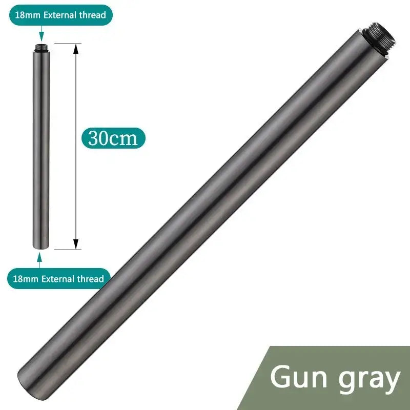 Gun gray 30cm metal shower head extension pipe with 18mm external threading for modern bathroom accessory use