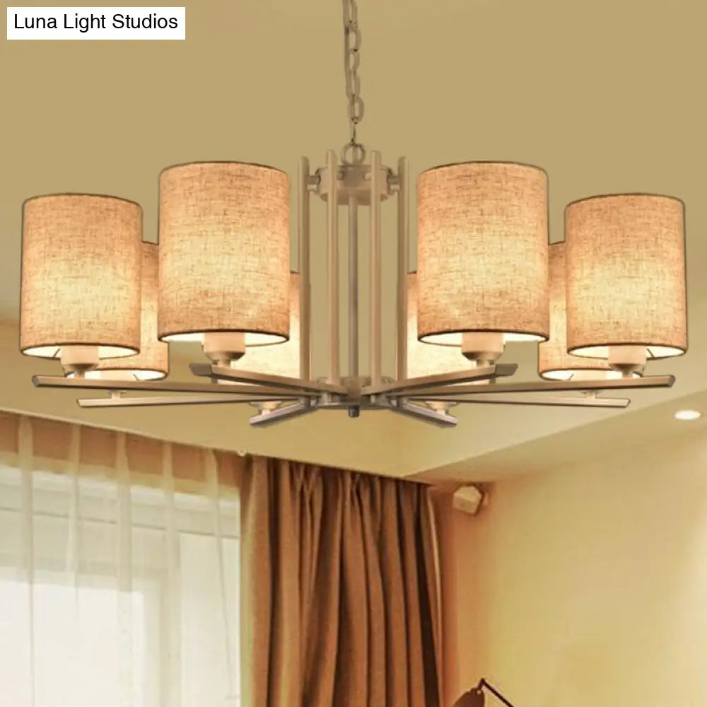 Lámpara de techo colgante Sputnik moderna de metal con acabado blanco y pantalla cilíndrica de tela - 6/8 luces