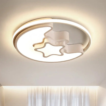 DecorBites™ DecorBites™ Modern Metal Star and Moon Flush Mount Ceiling Light – White Etched Finish for Foyer