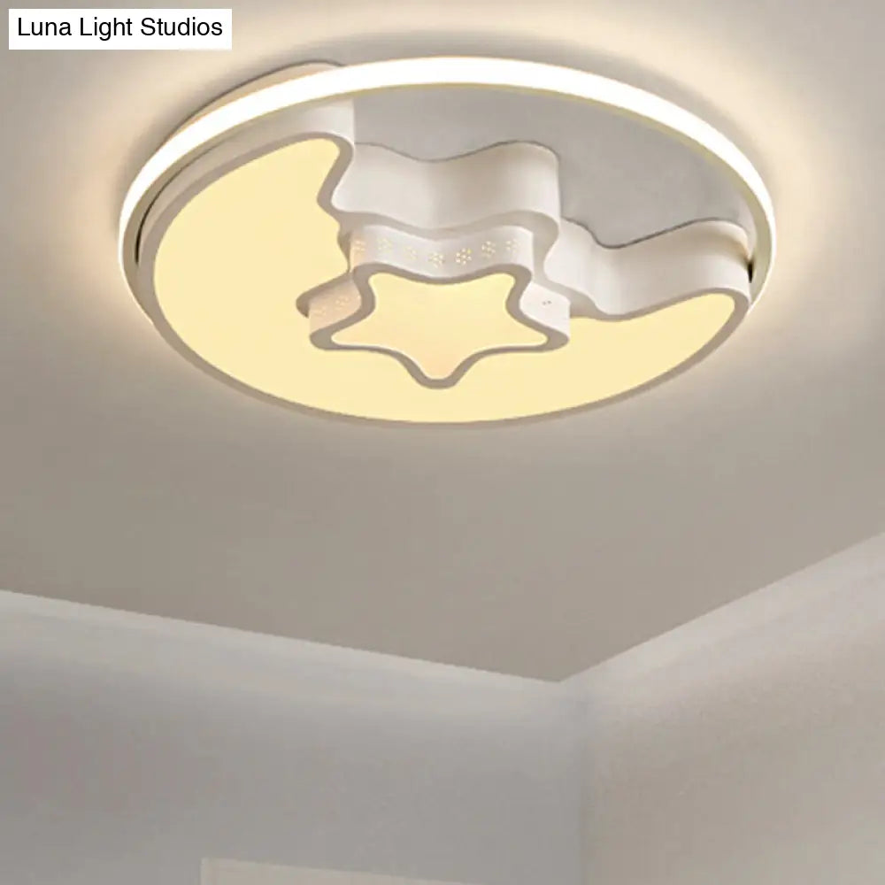 DecorBites™ DecorBites™ Modern Metal Star and Moon Flush Mount Ceiling Light – White Etched Finish for Foyer