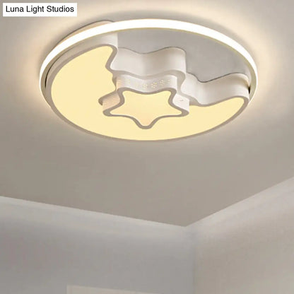 DecorBites™ DecorBites™ Modern Metal Star and Moon Flush Mount Ceiling Light – White Etched Finish for Foyer
