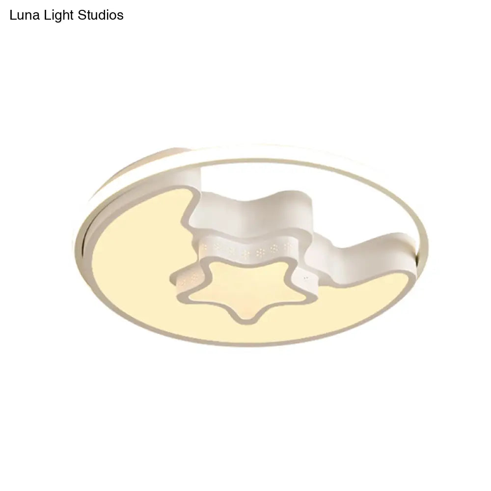 DecorBites™ DecorBites™ Modern Metal Star and Moon Flush Mount Ceiling Light – White Etched Finish for Foyer