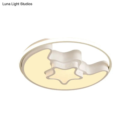 DecorBites™ DecorBites™ Modern Metal Star and Moon Flush Mount Ceiling Light – White Etched Finish for Foyer