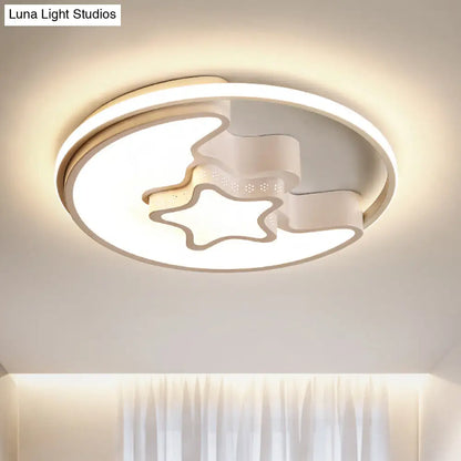 DecorBites™ DecorBites™ Modern Metal Star and Moon Flush Mount Ceiling Light – White Etched Finish for Foyer