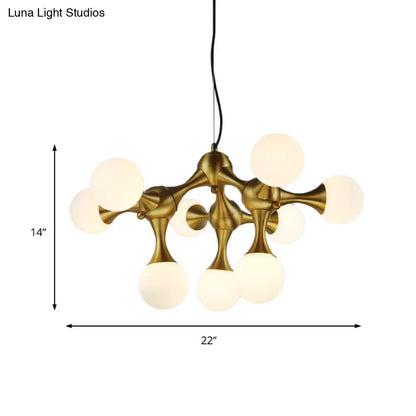 Lámpara de araña moderna de metal con forma de estrella y pantalla de cristal esférica - Disponible en 5/9/15 luces