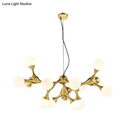 Lámpara de araña moderna de metal con forma de estrella y pantalla de cristal esférica - Disponible en 5/9/15 luces
