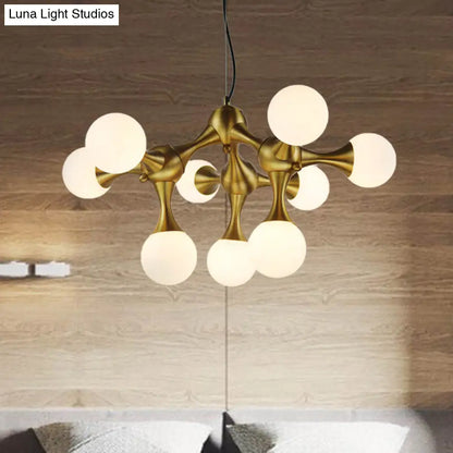Lámpara de araña moderna de metal con forma de estrella y pantalla de cristal esférica - Disponible en 5/9/15 luces