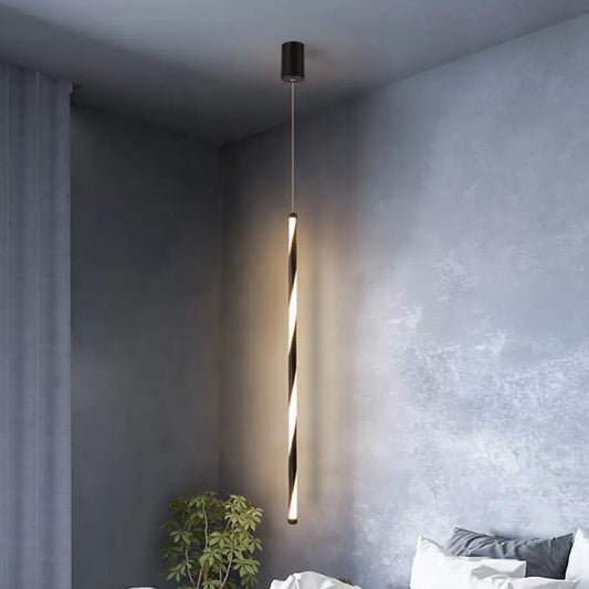 Modern Metal Tube Pendant Light - Black LED Changing Light for Bedroom in Warm/White