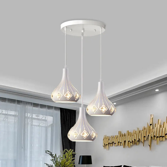 Modern Metal Urn Pendant Light with Crystal Accent - White, 3-Bulb Ceiling Lamp for Restaurants