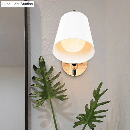 DecorBites™ DecorBites™ Modern Metal Wall Lamp with Bucket Shade, 1 Light Corridor Wall Mount, Wooden Backplate, Black/White