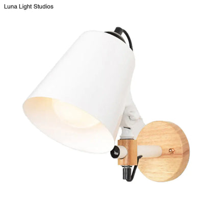 DecorBites™ DecorBites™ Modern Metal Wall Lamp with Bucket Shade, 1 Light Corridor Wall Mount, Wooden Backplate, Black/White