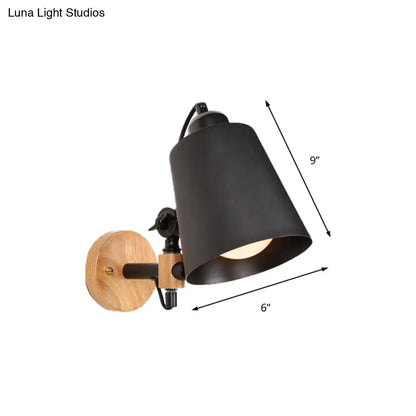 DecorBites™ DecorBites™ Modern Metal Wall Lamp with Bucket Shade, 1 Light Corridor Wall Mount, Wooden Backplate, Black/White
