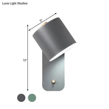 DecorBites™ DecorBites™ Modern Metal Wall Sconce with Grey/Green Tube Bulb and Rectangle Backplate
