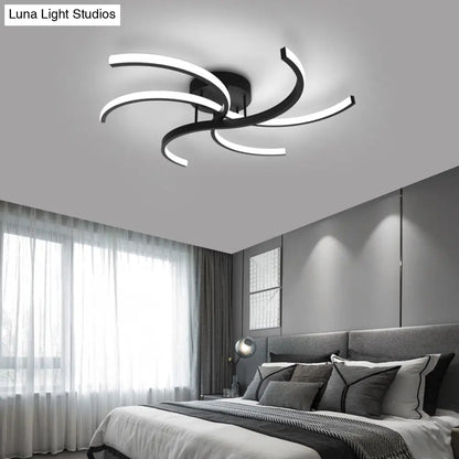 DecorBites™ DecorBites™ Modern Metal Windmill Ceiling Light in Black - LED Semi Flush Mount for Bedroom