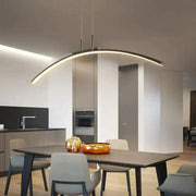 Modern metallic arc shape pendant lights with sleek frame and integrated led strip lighting for dining room use
