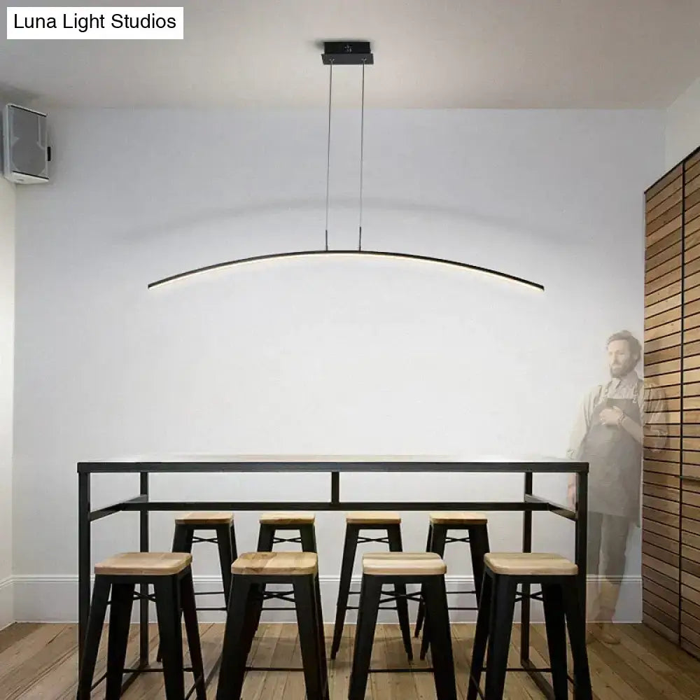 Modern black metallic arc shape led pendant lights with sleek curved design for dining room illumination