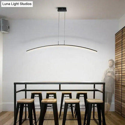 Modern black metallic arc shape led pendant lights with sleek curved design for dining room illumination