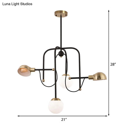 Lámpara colgante moderna en negro metálico con 4 luces y barra ajustable - Lámpara de araña de ramas