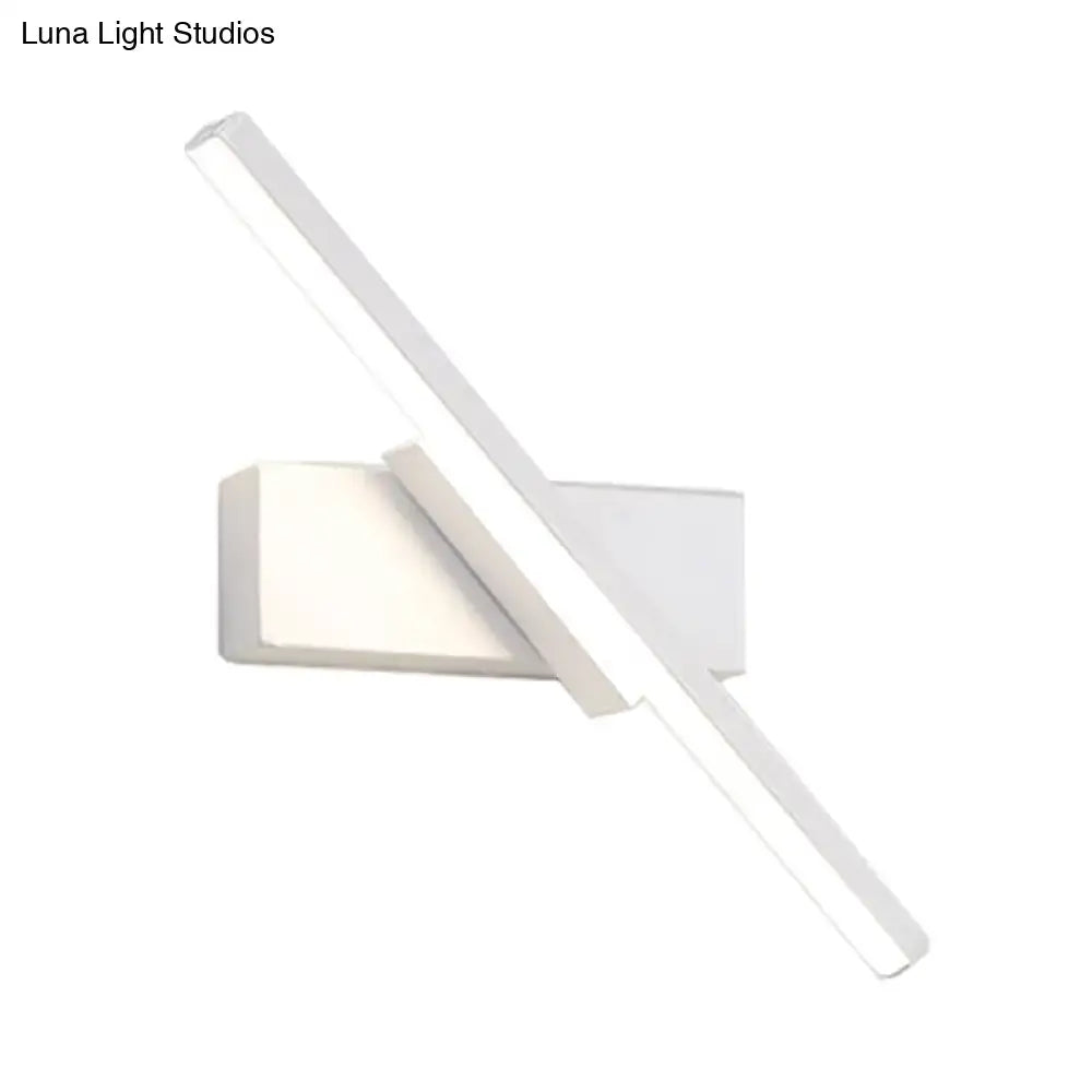 Modern metallic black and white linear vanity wall sconce with sleek angular design and minimalist rectangular base