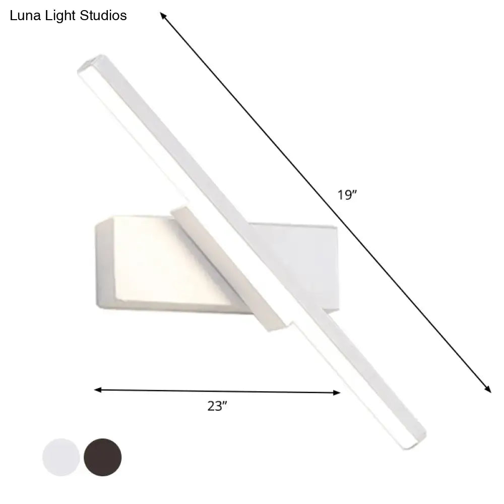 Modern metallic black and white linear vanity wall sconce with sleek angular design and minimalist rectangular base
