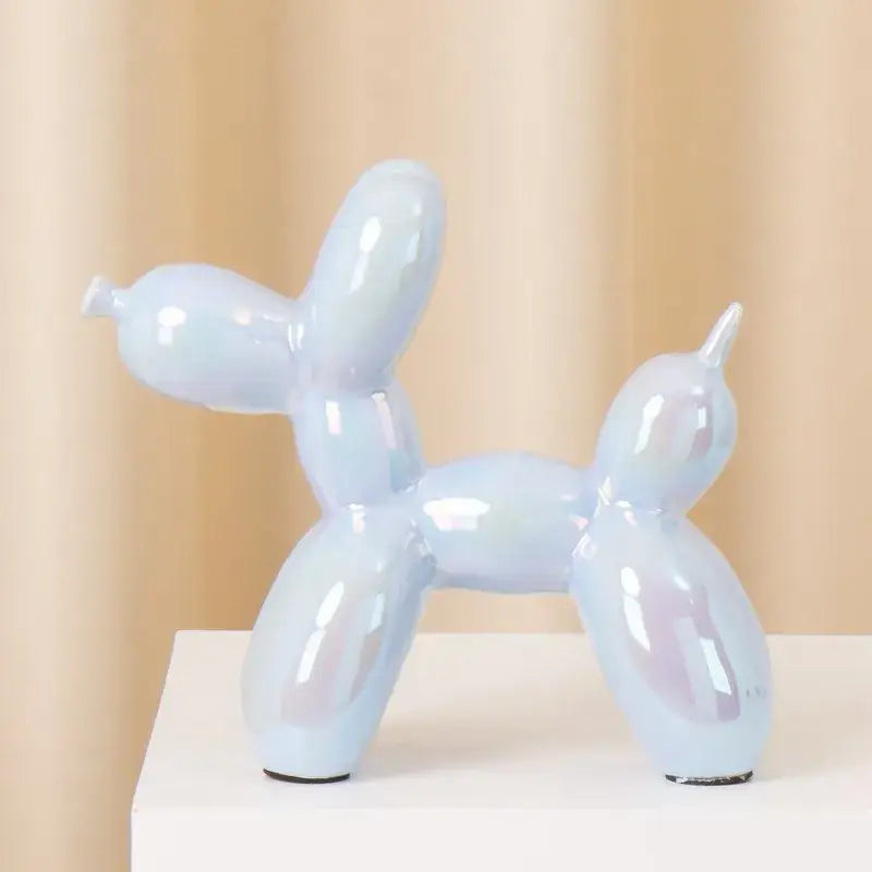 Glossy light blue ceramic balloon dog figurine with iridescent sheen for modern metallic ceramic balloon dog decorbites decor
