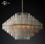 Modern metallic emile round led chandelier with cascading slender reflective rods for dining room lighting