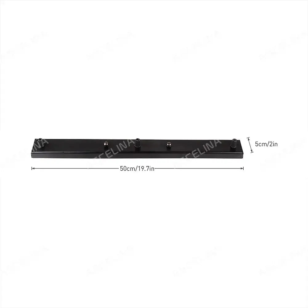 Black metal wall-mounted coat rack with four hooks featuring decorbites ceiling plate for hallway use