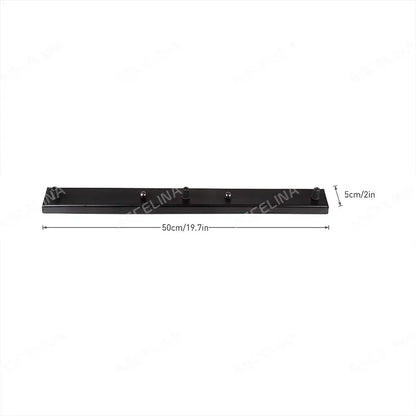 Black metal wall-mounted coat rack with four hooks featuring decorbites ceiling plate for hallway use