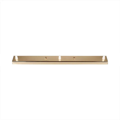 Modern metallic gold rectangular wall-mounted coat rack with four white hooks and decorbites ceiling plate studs