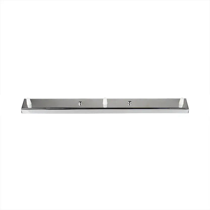 Modern metallic five hook coat rack with chrome finish and two white plastic hooks featuring decorbites ceiling plate
