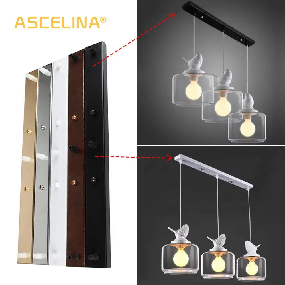 Ascelina three-light pendant fixture with white bird figurines clear glass shades and sleek decorbites ceiling plate