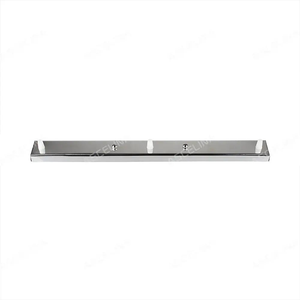 Chrome-finished rectangular wall-mounted towel rack with three white plastic hooks featuring decorbites ceiling plate